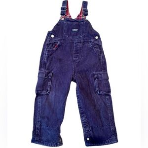 Vintage OshKosh B'gosh Kids Navy Corduroy Overalls red plaid lining 24 months